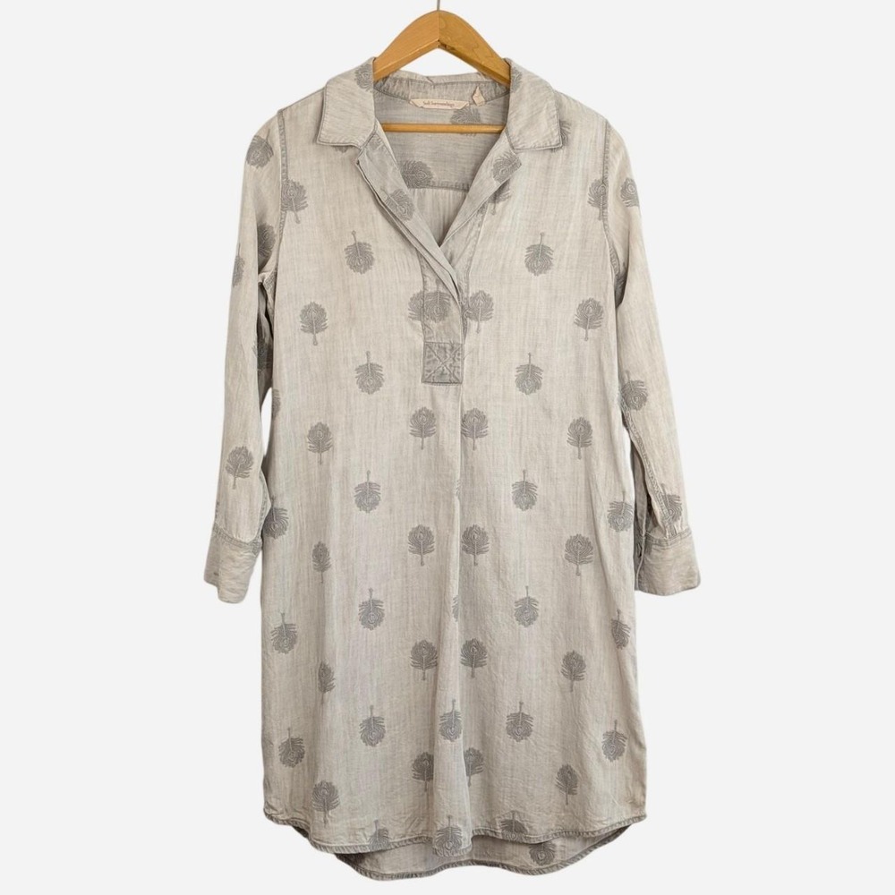 Soft Surroundings Tencel Embroidered Popover Shirt Dress Tunic Dove Grey Small